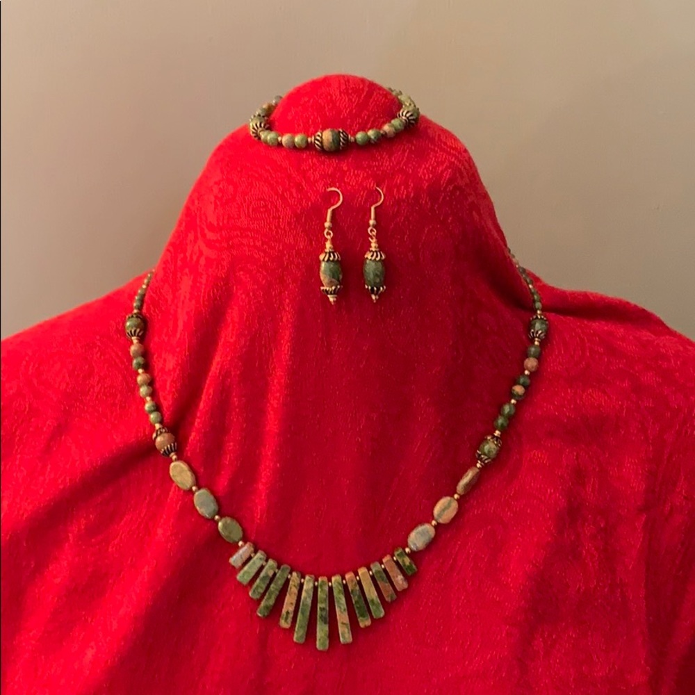 Unakite and Copper Hand Crafted jewelry set